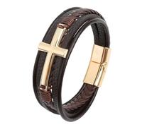 HUIANGLIYG Bracciale Uomo,Braccialetti in Vera Pelle intrecciata Multistrato con Chiusura A Croce da Uomo, Braccialetti Religiosi Classici intrecciati A Mano, Regalo per La Festa Del Papà, Mar