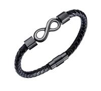 HUIANGLIYG Bracciale Uomo Pelle,Bracciale da Uomo in Pelle con Nodo infinito, Nero, Polsino intrecciato, Braccialetto da Polso Fatto A Mano con Chiusura, Gioiello Forever Love, Regalo Al Marito da P