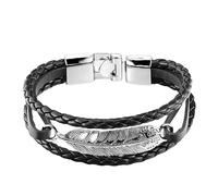 HUIANGLIYG Bracciale Uomo Pelle,Bracciale da Uomo in Pelle intrecciata A Strati, Nero, Fatto A Mano, intrecciato, con Ciondolo A Forma di Piuma, elegante Bracciale Rigido, Idea Regalo per L'Uso Quot