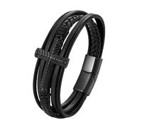 HUIANGLIYG Bracciale Uomo Pelle,Bracciale da Uomo in Vera Pelle con Croce, Multistrato, intrecciato, Religioso, con Chiusura Magnetica, Stile Vintage Punk, Idea Regalo per La Festa Del Papà, Comple