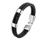 HUIANGLIYG Bracciale Uomo Pelle,Bracciale in Vera Pelle per Uomo, Classico Bracciale intrecciato A Doppia Fila, Casual, da Lavoro, con Chiusura Magnetica, Regalo per Ragazzi, Accessori per Lui, 2 Ac