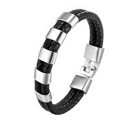 HUIANGLIYG Bracciale Uomo Pelle,Bracciale in Vera Pelle per Uomo, Classico Bracciale intrecciato A Doppia Fila, Casual, da Lavoro, con Chiusura Magnetica, Regalo per Ragazzi, Accessori per Lui, 5 Ac