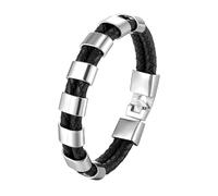 HUIANGLIYG Bracciale Uomo Pelle,Bracciale in Vera Pelle per Uomo, Classico Bracciale intrecciato A Doppia Fila, Casual, da Lavoro, con Chiusura Magnetica, Regalo per Ragazzi, Accessori per Lui, 8 Ac