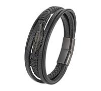 HUIANGLIYG Bracciale Uomo Pelle,Bracciale Multistrato in Pelle per Uomo, Classico Braccialetto in Corda intrecciata Fatto A Mano con Accessori in Piuma, Bracciale Rigido Impilabile, Gioiello Punk Vi