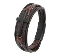 HUIANGLIYG Bracciale Uomo Pelle,Braccialetti da Uomo in Vera Pelle intrecciata con Croce Nera, Multistrato, Fatti A Mano, Bracciale Religioso Vintage, Idea Regalo per La Festa Del Papà, Marron