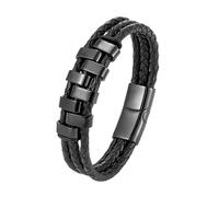 HUIANGLIYG Bracciale Uomo Pelle,Braccialetti in Pelle intrecciata Nera A Tre File per Uomo, Fatti A Mano, con Corda intrecciata e perline, elegante Braccialetto Punk, Idea Regalo per Papà, Amici, F