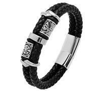 HUIANGLIYG Bracciale Vichingo per Uomo Bracciale in Pelle con Nodo Celtico Braccialetto in Corda intrecciata A Doppia Fila Fatto A Mano con Chiusura Magnetica Gioielli Punk Vintage Regalo Doppia Pel