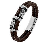 HUIANGLIYG Bracciale Vichingo per Uomo Bracciale in Pelle con Nodo Celtico Braccialetto in Corda intrecciata A Doppia Fila Fatto A Mano con Chiusura Magnetica Gioielli Punk Vintage Regalo Doppia Pel