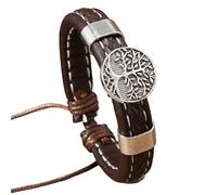 HUIANGLIYG Bracciale Vintage in Pelle con Albero Genealogico per Uomo, intrecciato A Mano, Regolabile, A Fascia, Stile Retrò Casual, Regalo e Premuroso per Papà, Marito, Figlio, Marrone, 19,