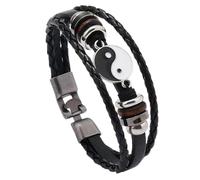 HUIANGLIYG Bracciale Vintage Yin Yang per Uomo, Cinturino in Pelle intrecciata A Tre Fili con Fibbia, Stile etnico, Braccialetto con Ciondolo Tai Chi Feng Shui, Amuleto, Gioielli, Regali per Lui, Ne