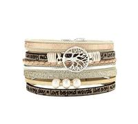 HUIANGLIYG Braccialetti Avvolgenti in Pelle con Albero Della Vita per Donne, Braccialetti Larghi in Pelle intrecciata Multistrato Boho con Stampa di Lettere Semplici, perle, Braccialetti, Gioielli p