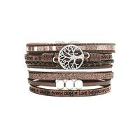 HUIANGLIYG Braccialetti Avvolgenti in Pelle con Albero Della Vita per Donne, Braccialetti Larghi in Pelle intrecciata Multistrato Boho con Stampa di Lettere Semplici, perle, Braccialetti, Gioielli p