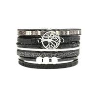 HUIANGLIYG Braccialetti Avvolgenti in Pelle con Albero Della Vita per Donne, Braccialetti Larghi in Pelle intrecciata Multistrato Boho con Stampa di Lettere Semplici, perle, Braccialetti, Gioielli p