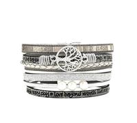 HUIANGLIYG Braccialetti Avvolgenti in Pelle con Albero Della Vita per Donne, Braccialetti Larghi in Pelle intrecciata Multistrato Boho con Stampa di Lettere Semplici, perle, Braccialetti, Regali di