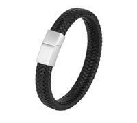 HUIANGLIYG Braccialetti da Uomo in Vera Pelle, Neri, Semplici, Fatti A Mano, intrecciati, Larghi, Vintage, Punk, Regalo per Figlio, Marito, Fratello, Papà, Fibbia in Argento, 18 Cm.