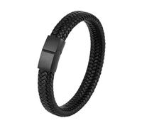 HUIANGLIYG Braccialetti da Uomo in Vera Pelle, Neri, Semplici, Fatti A Mano, intrecciati, Larghi, Vintage, Punk, Regalo per Figlio, Marito, Fratello, Papà, Fibbia Nera da 20 Cm.