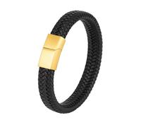 HUIANGLIYG Braccialetti da Uomo in Vera Pelle, Neri, Semplici, Fatti A Mano, intrecciati, Larghi, Vintage, Punk, Regalo per Figlio, Marito, Fratello, Papà, Fibbia in Oro, 18 Cm.