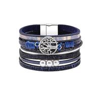HUIANGLIYG Braccialetti in Pelle intrecciata con Albero Della Vita per Donne, Braccialetti Larghi in Pelle intrecciata Multistrato Boho con Stampa di Lettere Semplici, perle, Braccialetto, Gioielli