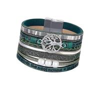 HUIANGLIYG Braccialetti in Pelle intrecciata con Albero Della Vita per Donne, Braccialetti Larghi in Pelle intrecciata Multistrato Boho con Stampa di Lettere Semplici, perle, Braccialetto, Gioielli