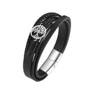 HUIANGLIYG Braccialetti in Vera Pelle con Albero Della Vita, da Uomo e da Donna, Multistrato, intrecciati, con Chiusura Magnetica, Gioielli etnici Tribali, Regalo per Ragazzi, Accessori per Lui, Ner