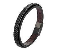 HUIANGLIYG Braccialetti In Vera Pelle Fatti A Mano Per Uomo, Bracciale Retrò In Pelle Con Chiusura Magnetica, Cinturino Intrecciato Testurizzato, Accessori Alla Moda Per Uomo, Regalo, Nero, 17 Cm