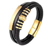 HUIANGLIYG Braccialetti In Vera Pelle Fatti A Mano Per Uomo, Casual, Genuino, Multistrato, Con Chiusura Magnetica, Accessori Da Polso, Gioielli, Regali Per Uomo, Marito, Papà, Oro 19 Cm