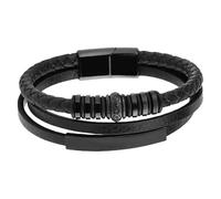 HUIANGLIYG Braccialetti In Vera Pelle Fatti A Mano Per Uomo, Casual, Genuino, Multistrato, Con Chiusura Magnetica, Accessori Da Polso, Gioielli, Regali Per Uomo, Marito, Papà, Nero, 21 Cm