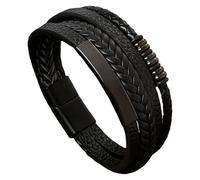 HUIANGLIYG Braccialetti In Vera Pelle Fatti A Mano Per Uomo, Unisex, Con Polsino Avvolgente, Marrone E Nero, Multistrato, Regalo Di Compleanno Per La Festa Del Papà, Nero, 19 Cm