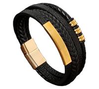 HUIANGLIYG Braccialetti In Vera Pelle Fatti A Mano Per Uomo, Unisex, Con Polsino Avvolgente, Marrone E Nero, Multistrato, Regalo Di Compleanno Per La Festa Del Papà, Oro 21 Cm