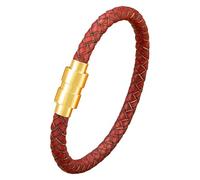 HUIANGLIYG Braccialetti Unisex In Pelle Intrecciata Da 6 Mm Per Uomo E Donna, In Pelle Di Vacchetta, Con CordinoRosso/Blu/Nero, Con Chiusura Magnetica, Regali Per Gioielli, Rosso-Oro, 21 Cm