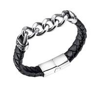 HUIANGLIYG Braccialetto Cubano in Pelle Nera intrecciata per Uomo, Braccialetto Bicolore elegante con Fibbia Magnetica, Braccialetti Classico Punk Rock Gioielli Fatti A Mano Alla Moda per Lui Neri 2