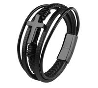 HUIANGLIYG Braccialetto di Fede per Uomini con Croce in Pelle per Uomini Braccialetti intrecciati A Mano Multistrati con Chiusura Magnetica Braccialetti Punk Religiosi Vintage Regali Regali Neri 21