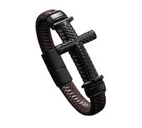 HUIANGLIYG Braccialetto in Pelle intrecciata da Uomo con Croce Nera con Croce di Fede per Uomini Braccialetto A Crocifisso intrecciato A Mano con Fibbia Magnetica Gioielli Religiosi Cristiani Vintag