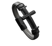 HUIANGLIYG Braccialetto in Pelle intrecciata da Uomo con Croce Nera Testurizzata Braccialetto Della Fede per Uomo Braceletto A Croce intrecciata Fermaporte Magnetica Gioielli Religiosi Cristiani V