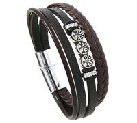 HUIANGLIYG Braccialetto in Pelle Multistrato da Uomo Ciondolo Life Tree con Fascia A Treccia e Chiusura Magnetica Braccialetto Vintage Vichingo Gioielli di Moda per Lui Figli Dei Padri
