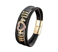 HUIANGLIYG Braccialetto in Pelle Multistrato per Uomini Donne Braccialetto in Pelle intrecciata Nera con Accento A Cuore Scintillante Gioielli Retrò Alla Moda per Feste Casual Zircon Rosa Oro 23Cm