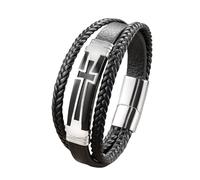 HUIANGLIYG Braccialetto in Pelle Nera da Uomo con Croce e Braccialetto intrecciato Multistrato, elegante Braccialetto Religioso Religioso con Fermaglio Magnetico, Gioielli Cristiani Regalo per Lui,