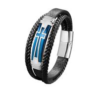 HUIANGLIYG Braccialetto in Pelle Nera da Uomo con Croce e Braccialetto intrecciato Multistrato, elegante Braccialetto Religioso Religioso con Fermaglio Magnetico, Gioielli Cristiani Regalo per Lui,