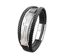HUIANGLIYG Braccialetto in Pelle Nera da Uomo con Croce e Braccialetto intrecciato Multistrato, elegante Braccialetto Religioso Religioso con Fermaglia Magnetica, Gioielli Cristiani Regalo per Lui,