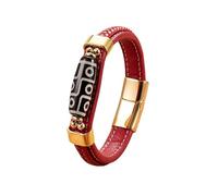 HUIANGLIYG Braccialetto Tibetano con 9 Occhi con perline Dzi per Uomini Braccialetto in Pelle intrecciata con Fascia Magnetica Regolabile Amuleto in Stile etnico Vintage Gioiellino per Lui Oro Rosso