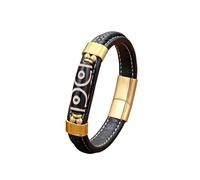 HUIANGLIYG Braccialetto Tibetano con Agata di perline Dzi A Nove Occhi per Uomini Braccialetto Nero in Pelle intrecciata A Doppio Strato con Fermaglia Magnetica, Amuleto Tribale Retrò Amuleto per L