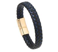 HUIANGLIYG Bracciali in Vera Pelle per Bracciali intrecciati Fatti A Mano da Uomo Cinturino Classico A Doppia Treccia con Chiusura Magnetica Vintage Punk Cuff Bangle Jewelry Regali Nero Blu Fibbia i