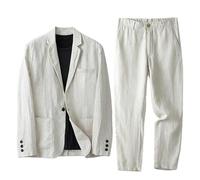 HUIANGLIYG Completo Estivo in Lino da Uomo Set A Due Pezzi Blazer Casual con Un Bottone con Taglie e Pantaloni Elastici in Vita Vestiti Estivi Leggeri e Traspiranti per Le Vacanze Spiaggia indossame