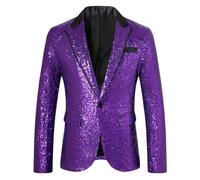 HUIANGLIYG Giacca Blazer da Uomo con Paillettes Scintillanti Taglia Slim per Feste, Giacca Formale con Un Bottone e Tasche per Il Carnevale Dell'Oktoberfest, Indossa La Sera di Natale Viola
