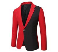 HUIANGLIYG Giacca da Smoking Bicolore Bicolore da Uomo Slim Fit con Un Bottone Giacca Leggera A Blocchi Contrastanti con Tasche per Festa al Ballo di Fine Anno, Rosso e Nero XS