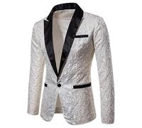 HUIANGLIYG Giacca da Smoking da Sposa Maschile Blazer da Cena Floreale di Lusso Jacquard con Bavero A Punta di Raso Nero, Giacca Formale Slim Fit A Un Bottone per La Festa di Fine Anno dello Sposo,