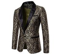 HUIANGLIYG Giacca da Smoking da Sposa Maschile Blazer da Cena Floreale Jacquard di Lusso con Bavero A Punta di Raso Nero, Giacca Formale Slim Fit Un Bottone per La Festa di Fine Anno dello Sposo VES