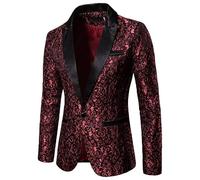 HUIANGLIYG Giacca da Smoking da Sposa Maschile Giacca da Cena Floreale di Lusso Jacquard con Risvolt A Punta Nera in Raso Giacca A Un Bottone Slim Fit Giacca Formale per La Festa di Fine Anno dello