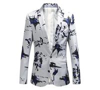 HUIANGLIYG Giacca da Smoking da Uomo con Stampa di Lusso Slim Fit con Un Bottone e Bavero con Tasche Funzionali, Elegante Giacca da Cena per Ospite di Matrimonio e Vestito Serale Bianco XL
