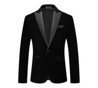 HUIANGLIYG Giacca da Smoking da Uomo in Velluto Slim Fit con Bavero A Punta con Un Bottone e Tasche, Giacca Formale Casual per Il Ballo di Fine Anno di Nozze, Eventi Serali Neri